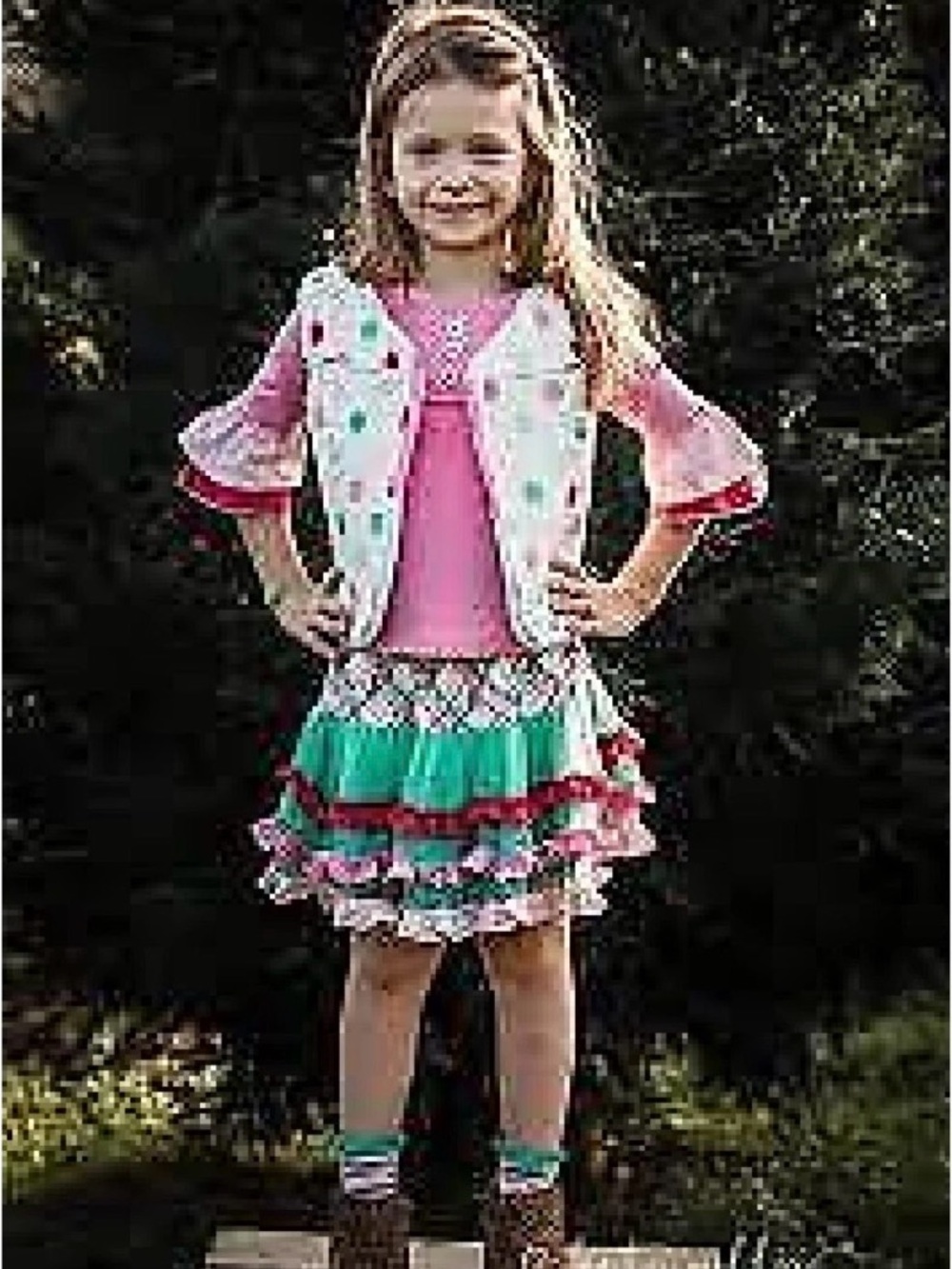 Matilda Jane Pink, Green and White Tiered Ruffle Skirt b156s